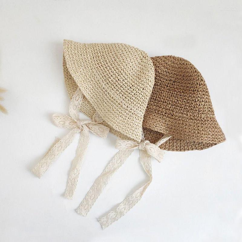 

Berets Fashion Lace Baby Hat Summer Straw Bow Girl Cap Beach Children Panama Princess Hats And Caps For Kids 1PC, Khaki