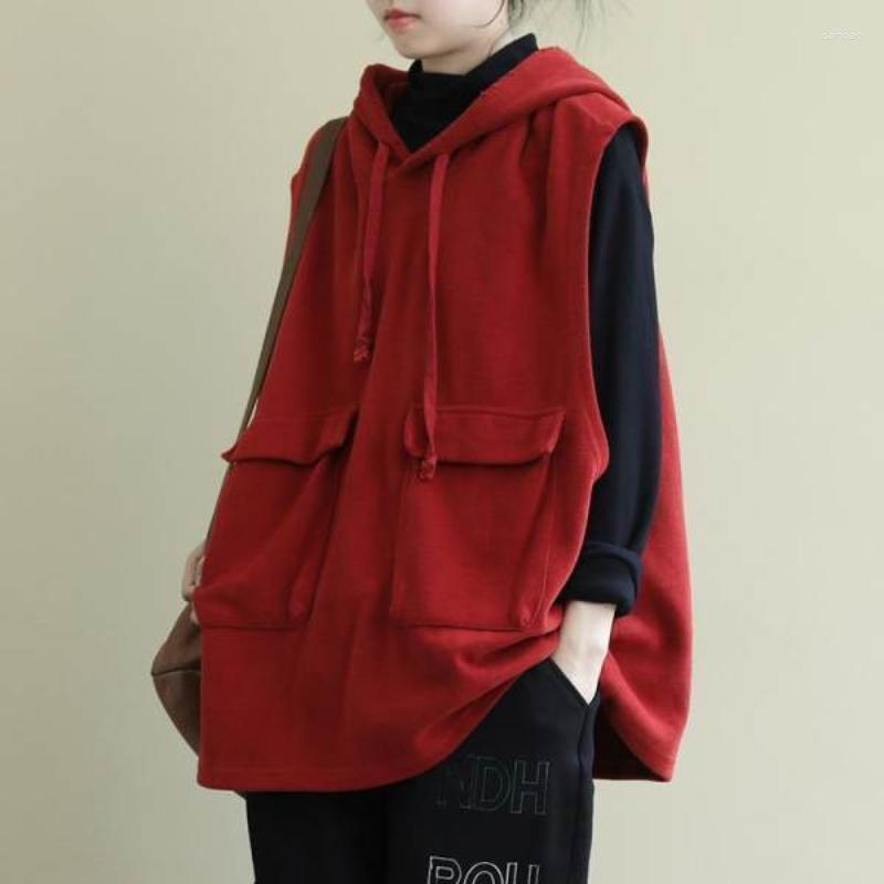 

Women' Vests 2023 Women' Sleeveless Hooded Jacket Loose FSolid Outerwear Coats Casual Vest For Spring Autumn Plus Size Clothing Q298, Red