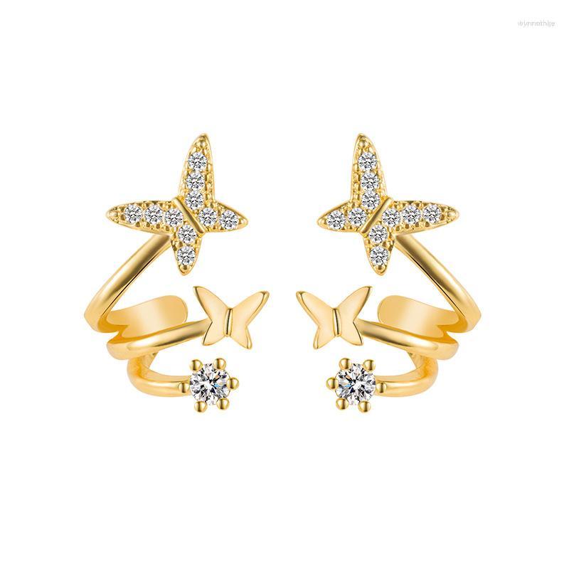 

Stud Earrings 925 Silver Jewelry Women Butterfly Shaped Zircon Gemstone Gold Color Earring For Wedding Party Gift Accessories