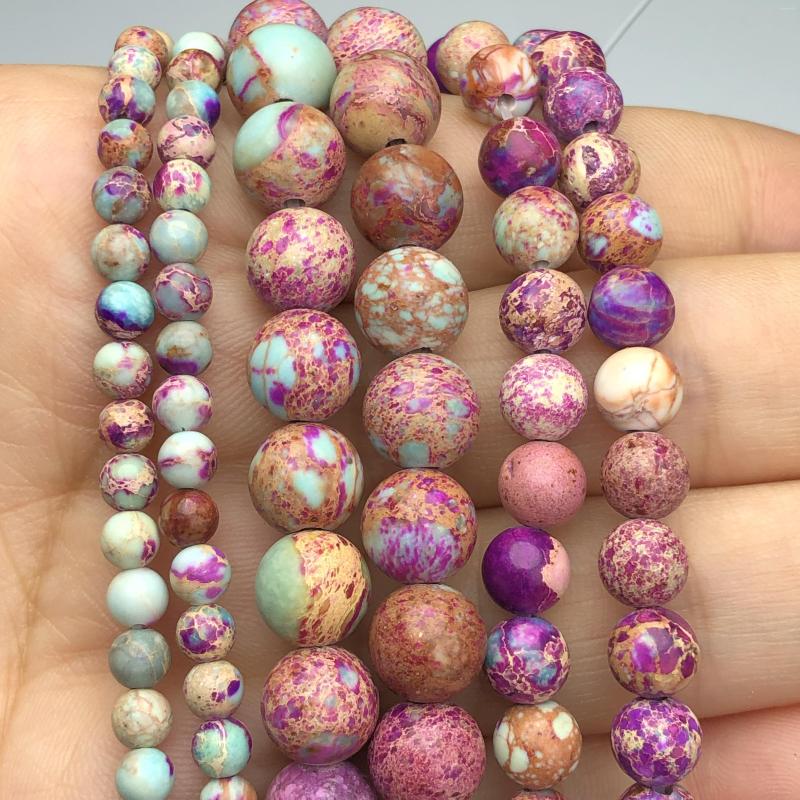 

Beads Natural Violet Multicolor Imperial Jaspers Stone Round Sea Sediment Turquoises For Jewelry Making Diy Bracelet 4 6 8mm