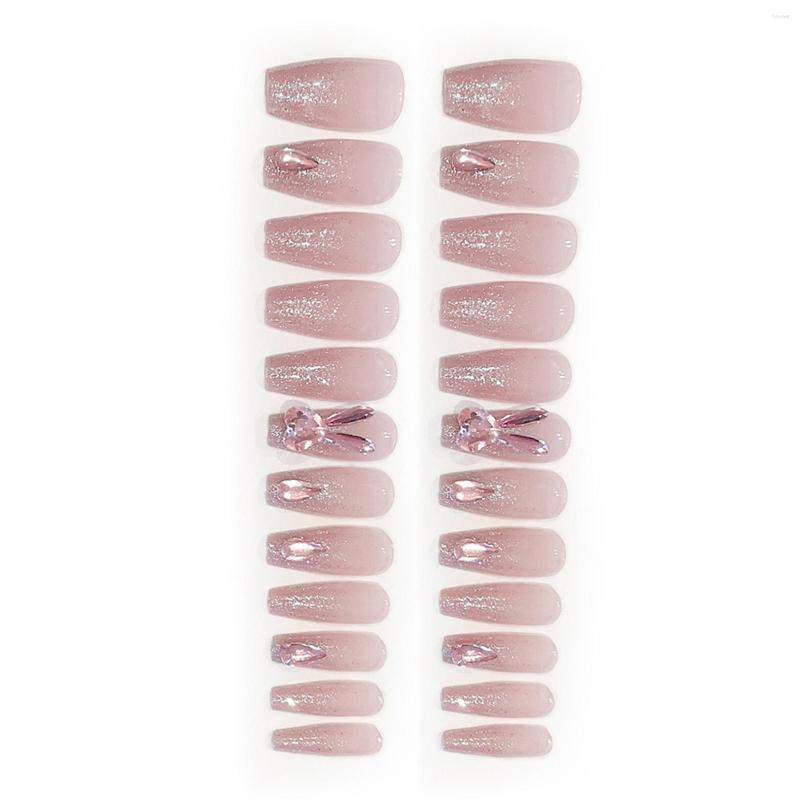 

False Nails Flash Glitter Decor Pink Long Fake Ultra-flexible Lasting For Girl Dress Matching, Dark silver