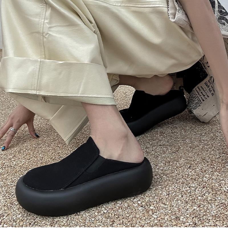 

Slippers Baotou Half Women Korean Style Platform Soft Soled Beach Lazy Outdoor Sandals Trendy Shoes Chaussure Femme Ete, White
