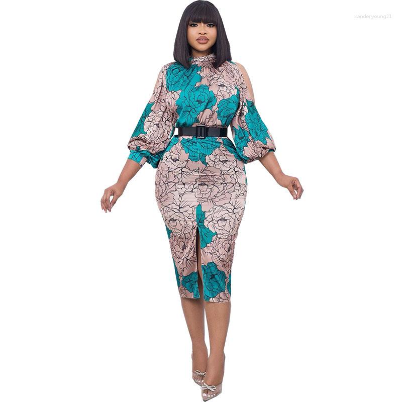 

Ethnic Clothing Summer Fashion Style African Women 3/4 Sleeve Printing Polyester Knee-length Dress Dashiki Dresses For