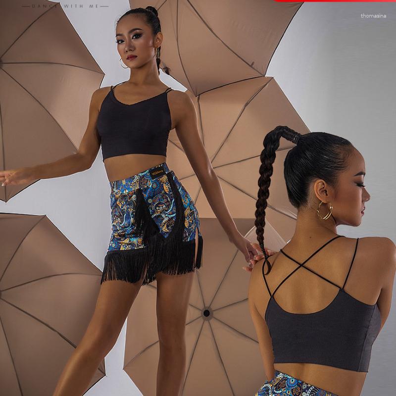 

Stage Wear W22C235 Summer Striped Sleeveless Women Latin Dance Tops Latino Ballroom Rumba Salsa Clothes, Black