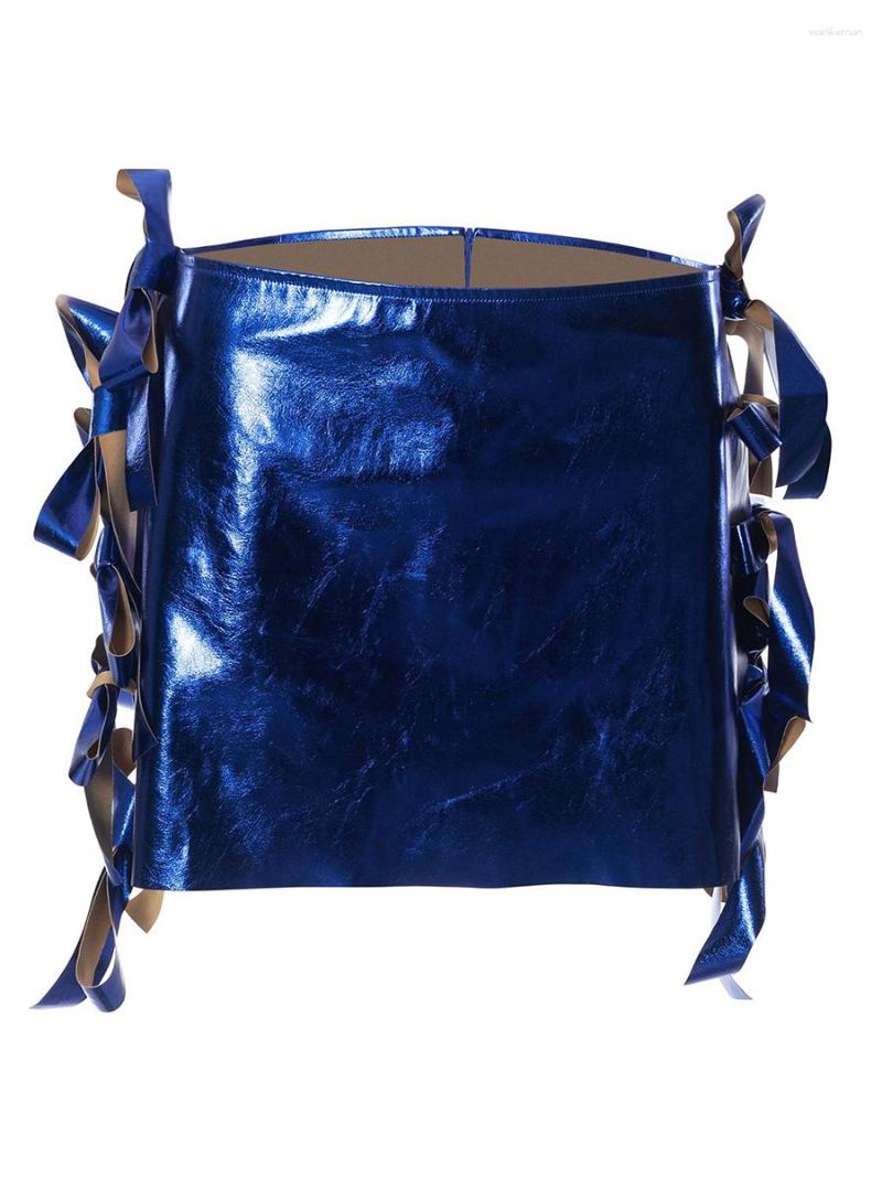 

Skirts Elegant And Chic Women  Metallic Skirt With Mid Waist Bow Tie Bodycon Fit - Perfect For Going Out Clubwear, Blue