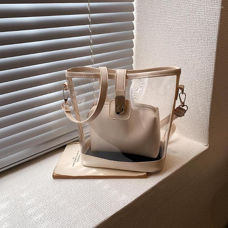 

Evening Bags Transparent Shoulder Bag Women Fashion Shopping 2pcs/set Waterproof Girls Crossbody Solid Color Messenger, Orange