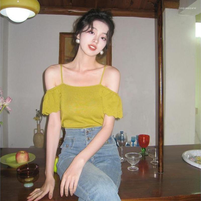 

Women' Tanks French Sweet One-line Tops Neck Off-shoulder T-shirt Women' Summer Slim-fit Short Halter Top Korean Fashion Strap Blouses, Black