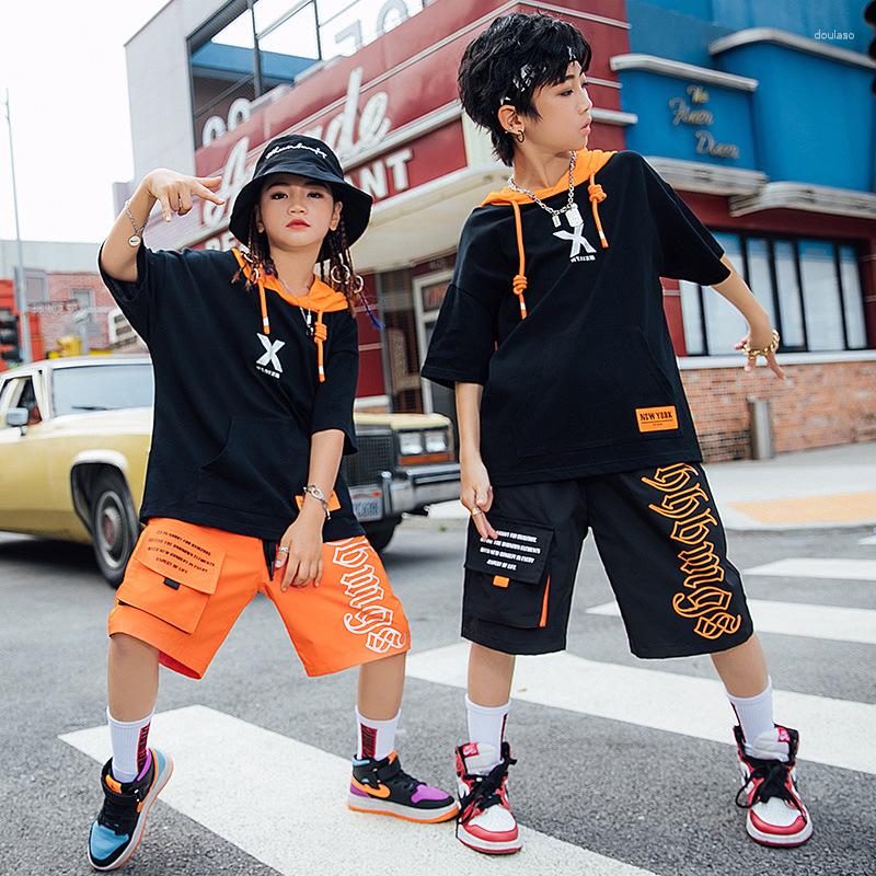 

Stage Wear Kid Hip Hop Clothing Harajuku Shirt Hoodies Oversized T Top Summer Cargo Shorts For Girls Boys Dance Costume Clothes, Black shorts