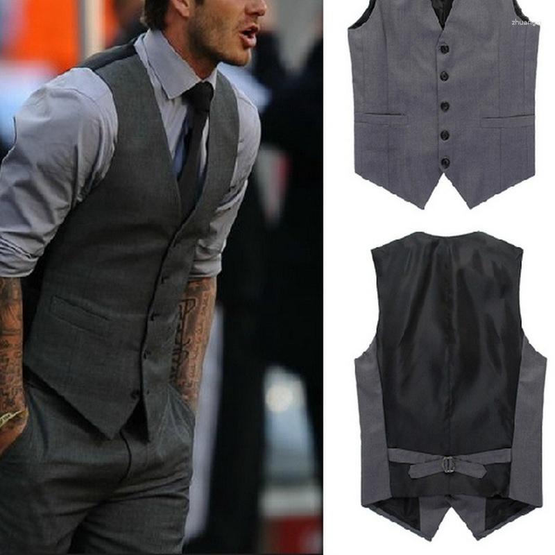 

Men's Vests Lugentolo Men Vest Korean Style Casual Spring And Summer Suit V-Neck Slim Single-breasted Stitching Colored Pockets, Gray