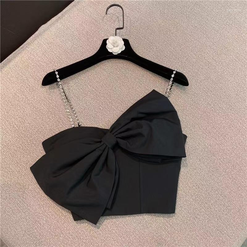 

Women' Tanks Sexy Diamond Chain Tops Rhinestone Camis Black Bow Crop Top Summer Holiday White Strapless Shirts For Women & Tees