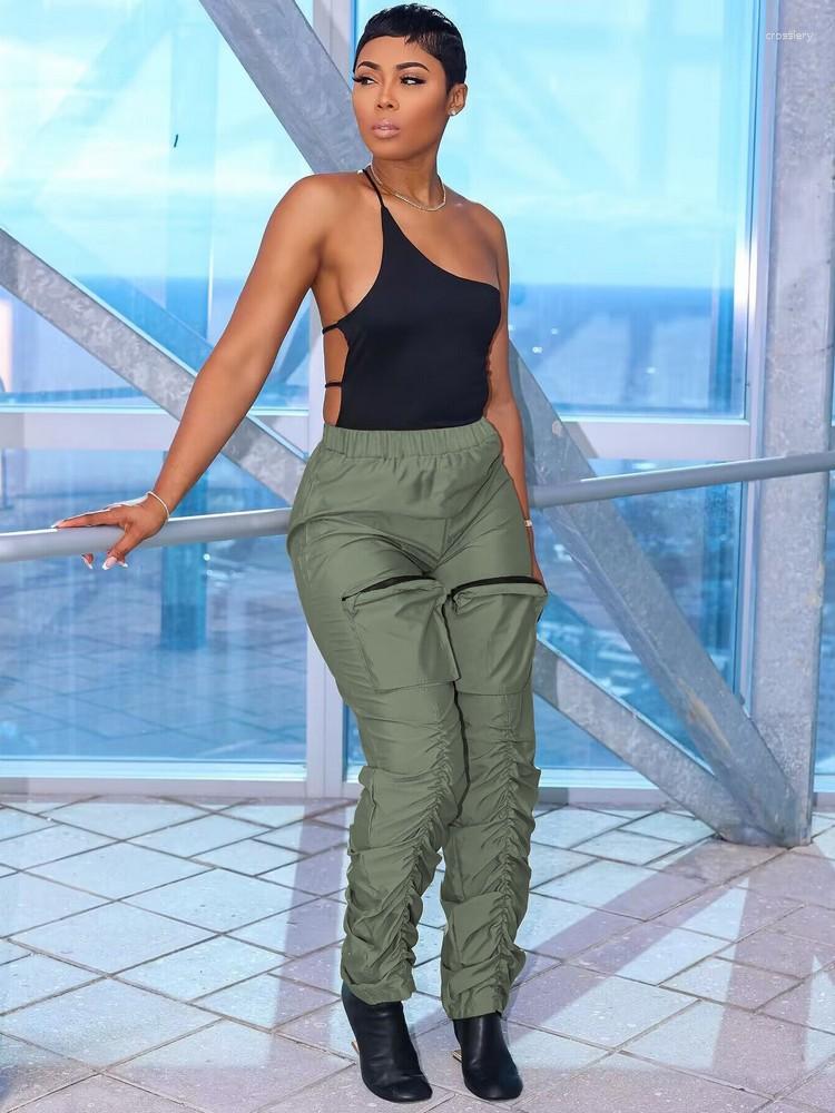 

Women' Pants Vintage Cargo Baggy Sweatpants Women Fashion 90s Streetwear Pockets Bodycon Elastic High Waist Straight Y2k Long Trousers, Black