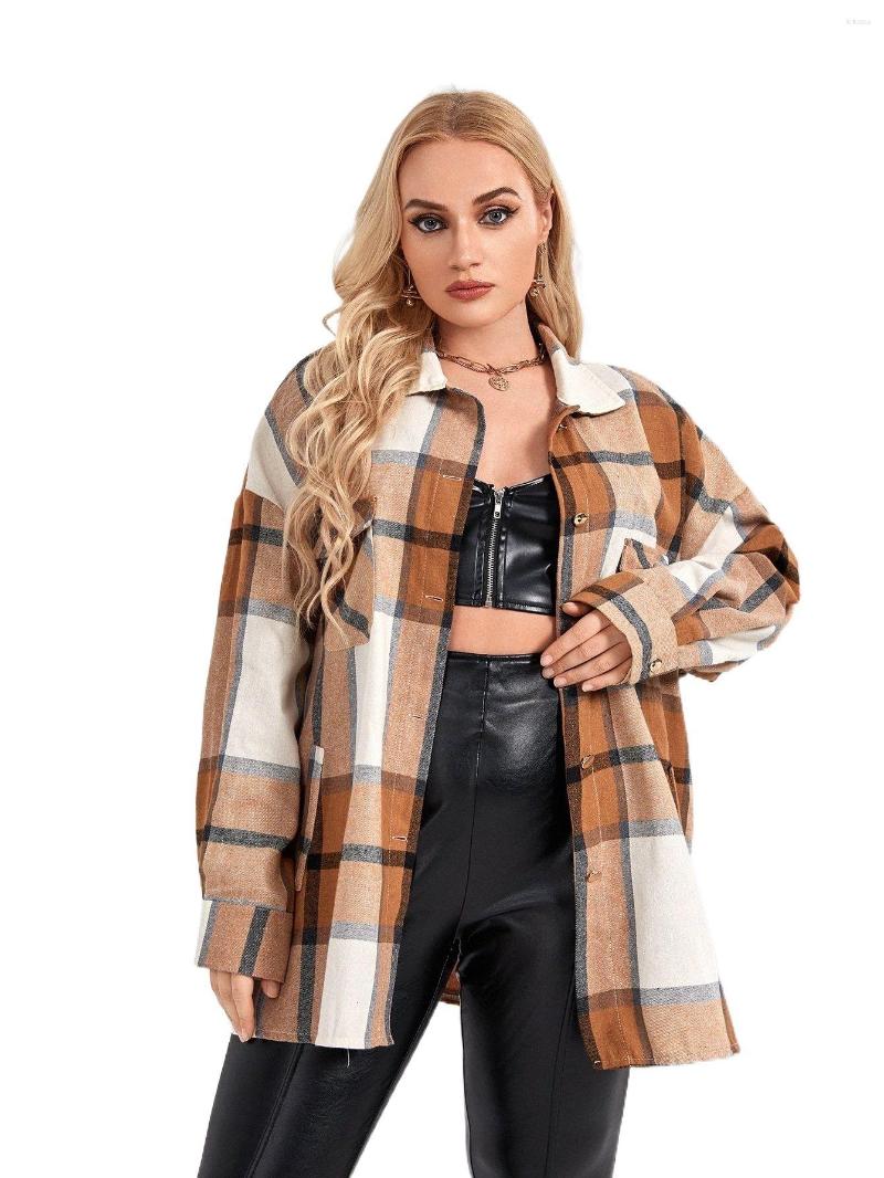 

Outerwear Plus Flap Pocket Plaid Coat M9rp#, Multicolor