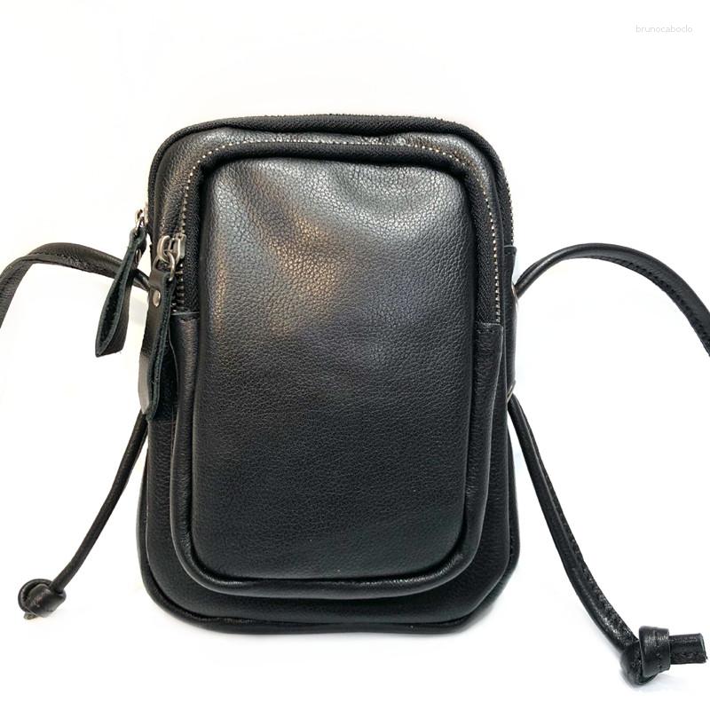 

Evening Bags Summer Cell Phone Crossbody Bag For Women Soft Genuine Leather Shoulder Trendy Zipper Multifuncion Flap Messenger Purse, Black