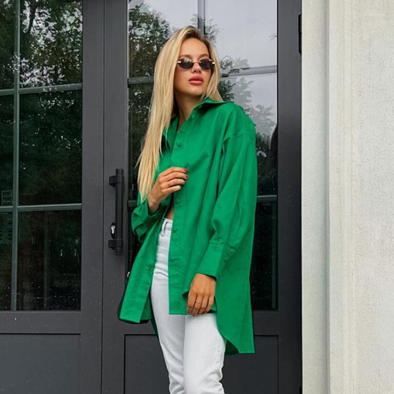 

Women's Blouses Europe And The United States 2023 Spring Casual Simple Lapel Shirt Women Loose Cardigan Long-sleeved Jacket Sunscreen, Green