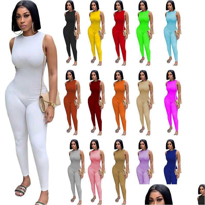 

Women'S Jumpsuits Rompers Womens Summer Amp Fashion Solid Elastic Milk Silk Sleeveless Round Neck Sports Yoga Bodysuit Drop Delive Dhfp6, Sky blue