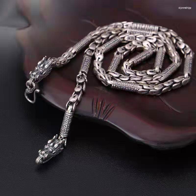 

Chains S925 Silver Majestic Dragon Head Necklace Scale Ten Thousand Word Pattern Bucket Beads Retro Fashion 6mm Coarse Trend