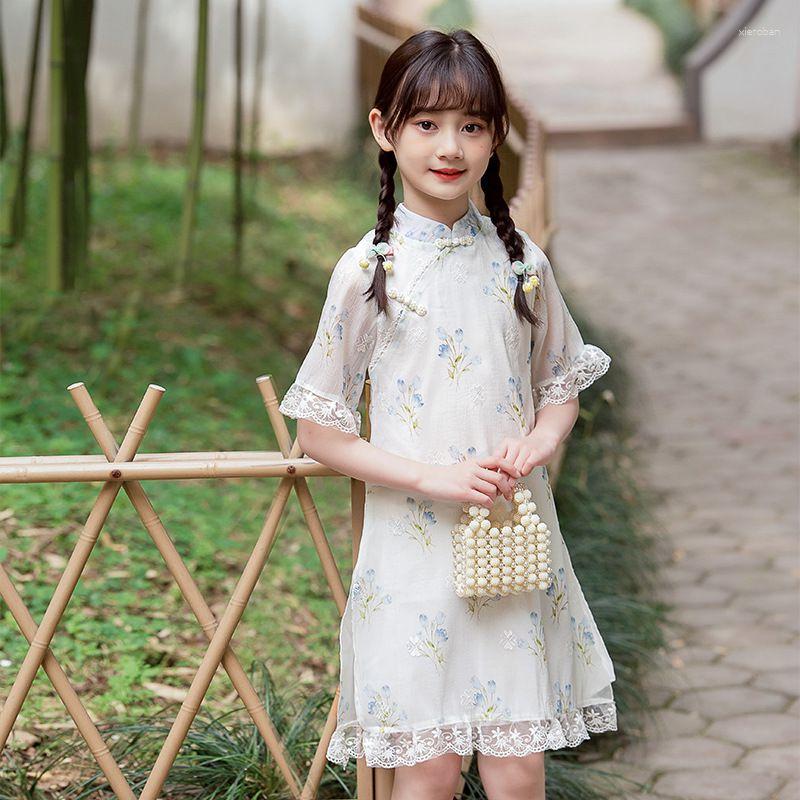 

Ethnic Clothing Girl Traditional Chinese Cheongsam Hanfu Dress Kids Princess Costume Wedding Aodai Children Qipao Floral Vestidos