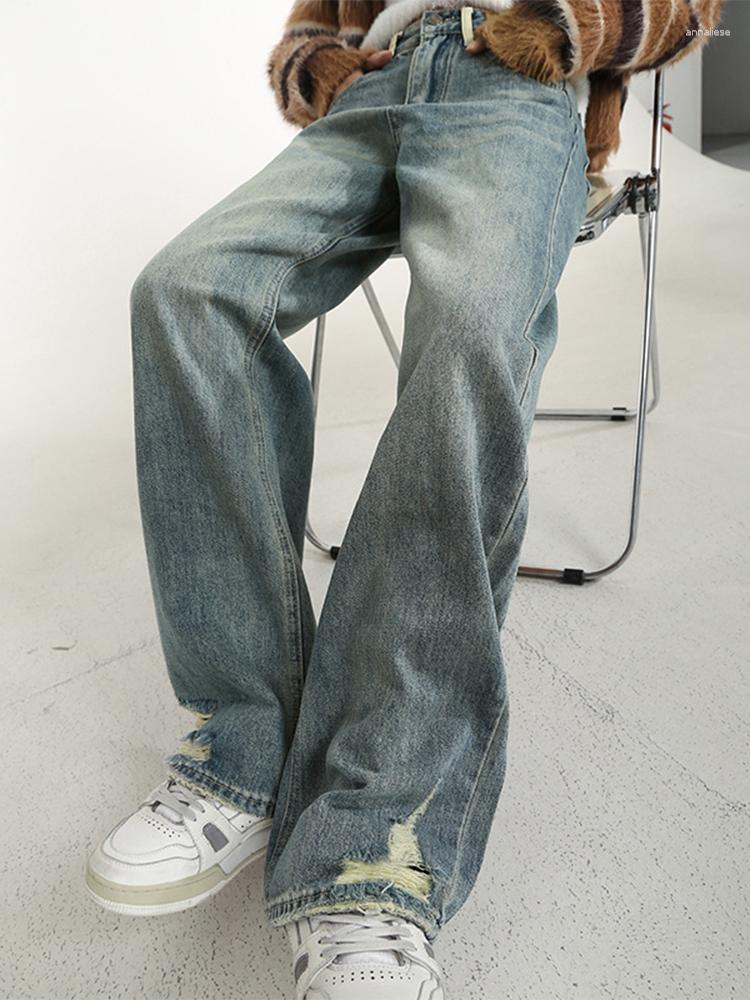 

Women' Jeans American Style Retro Wash Women Denim Pants Spring Fashion Loose Wide Leg Straight Lady Jean Trousers Harajuku Streetwear, Blue