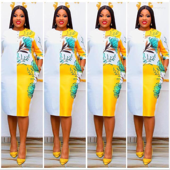 

Ethnic Clothing African Dresses For Women Summer Fashion Short Sleeve O-neck Printing Plus Size Knee-length Dress 2XL-5XL