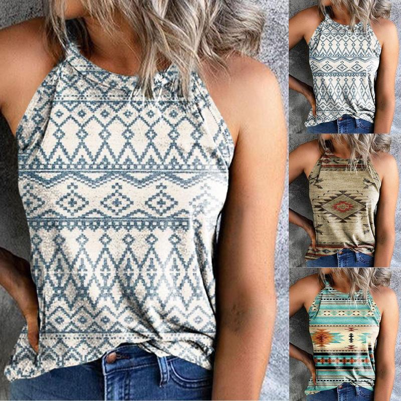 

Women' Tanks Soccer Feather Aztec Print Tank Tops Retro Streetwear Women Sleeveless Vest Y2k Oversized Off Shoulder Camisole Clothing, Blue