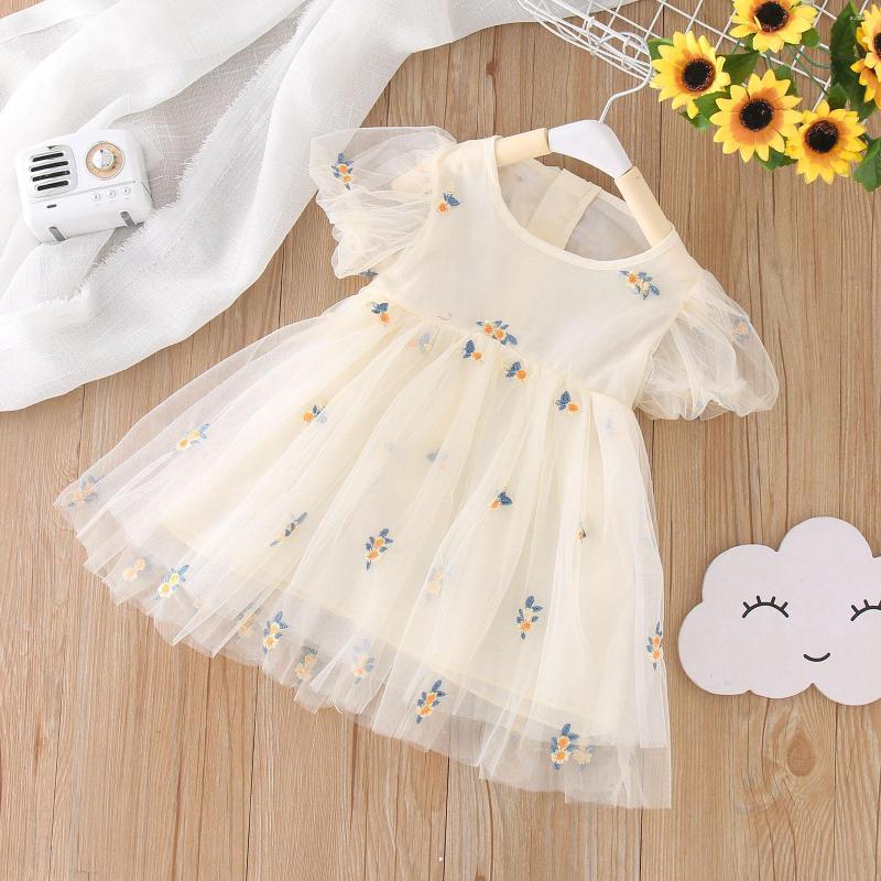 

Girl Dresses Toddler Girls Short Sleeve Floral Embroidery Junior Bridesmaid For Size 7 16 Summer Clothes, Beige