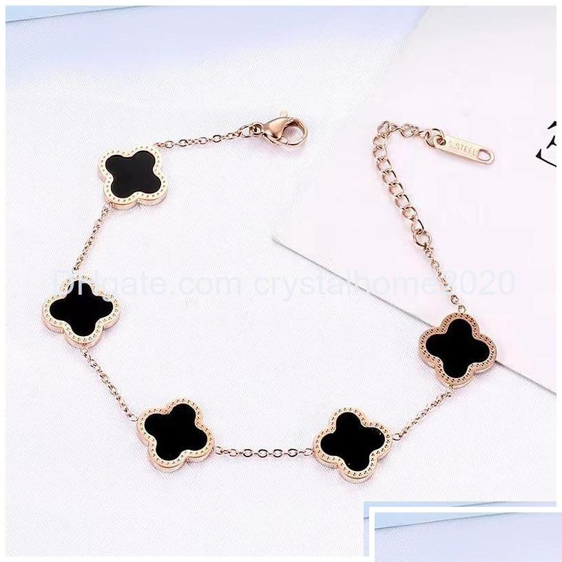 

Charm Bracelets Fashion Womens Fourleaf Clover Bracelet Rose Gold Plated Stainless Steel Jewelry For Gift Drop Delivery Otvkc Dhslz