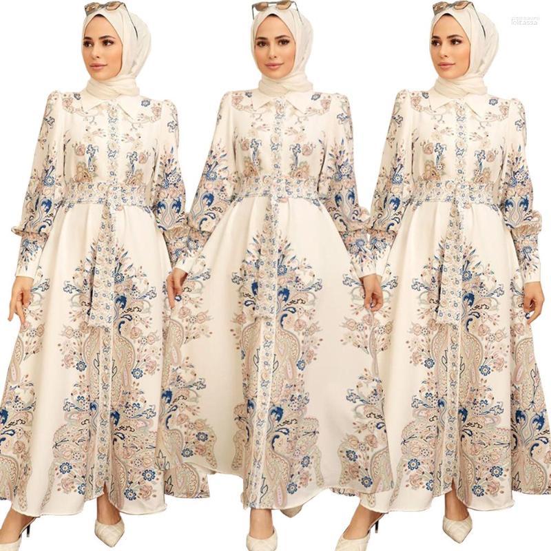 

Ethnic Clothing Vintage Floral Printed Sundress Autumn Long Sleeve Muslim Dress Loose Vestido Women Retro Dubai Abaya Turkey Hijab