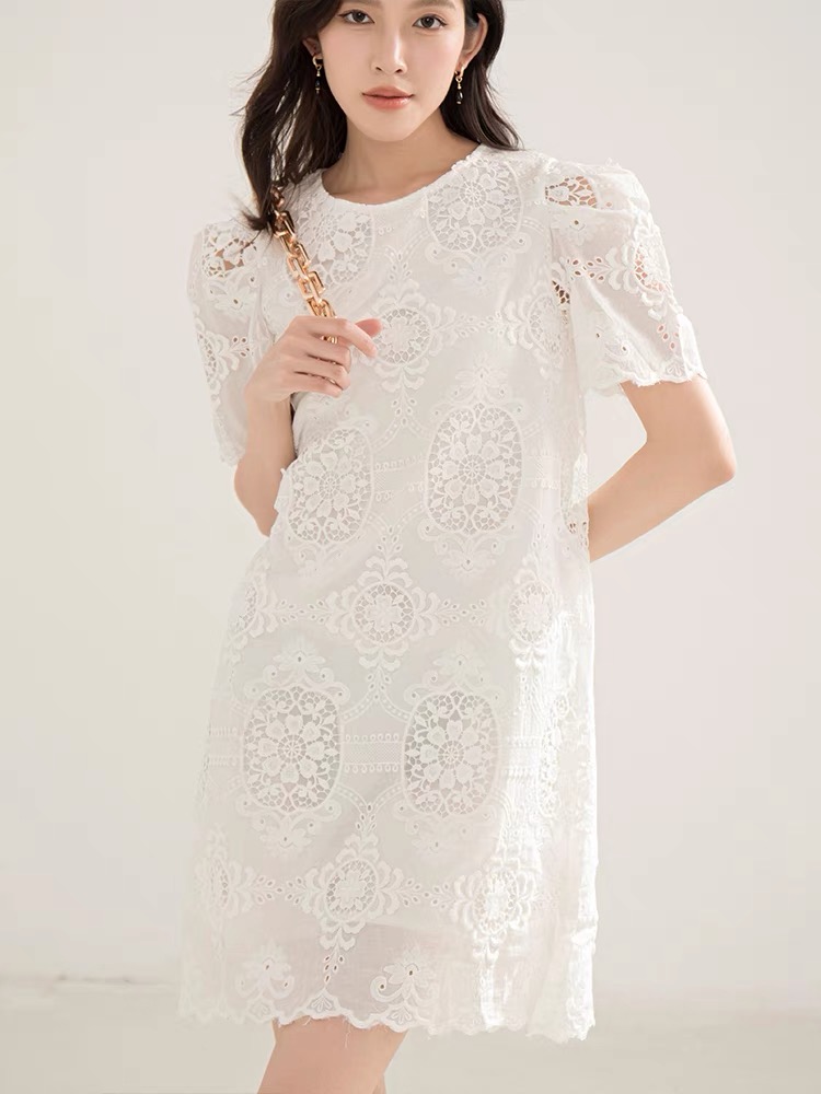 

Basic & Casual Dresses Sandro embroidered white dress short skirt