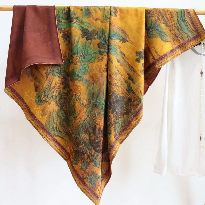 

Scarves High-end Elegant Women Exquisite Mountains Design Quality Jacquard Xiangyun Gauze Silk Hand-rolled Edge Large Square Scarf Shawl