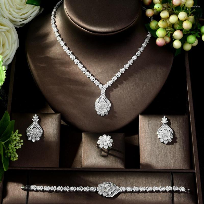 

Necklace Earrings Set Fashion High Quality 4 Piece Flower African Bridal Wedding Costume Jewelry For Women Luxury Zirconia N-148, Picture shown