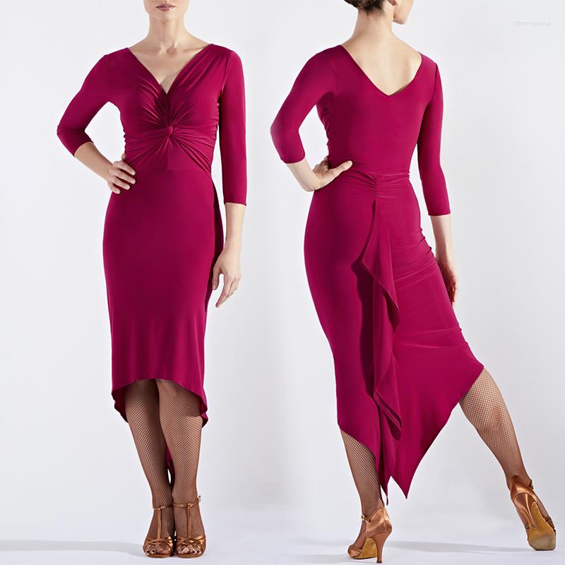 

Stage Wear V-Ncek Latin Dance Dress Adult Women Tango Dancing Practice 3 Colors ChaCha Samba Salsa Performance Dancewear DL10023, Black