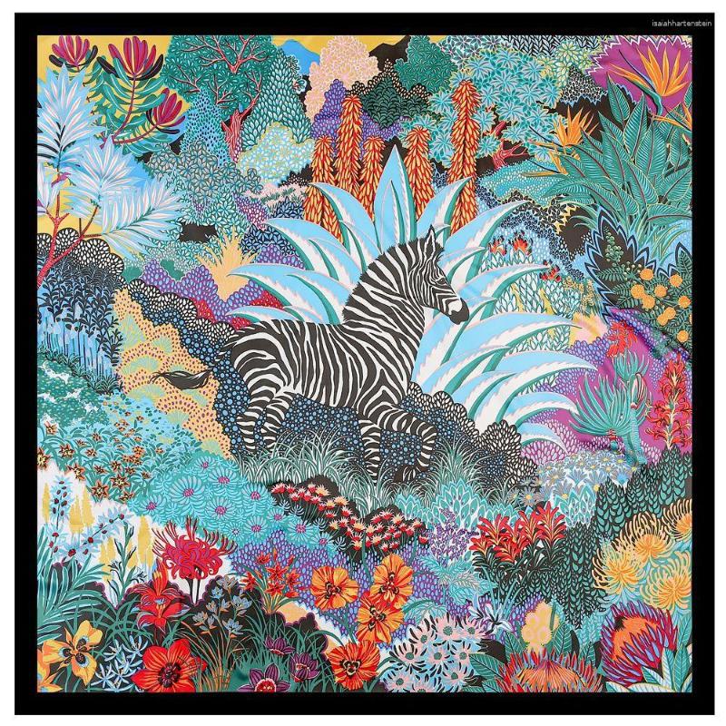 

Scarves 130cm Jungle Zebra Twill Silk Women Luxury Square Scarf Brand Hijab Shawl Design Bandana Foulard Pashmina