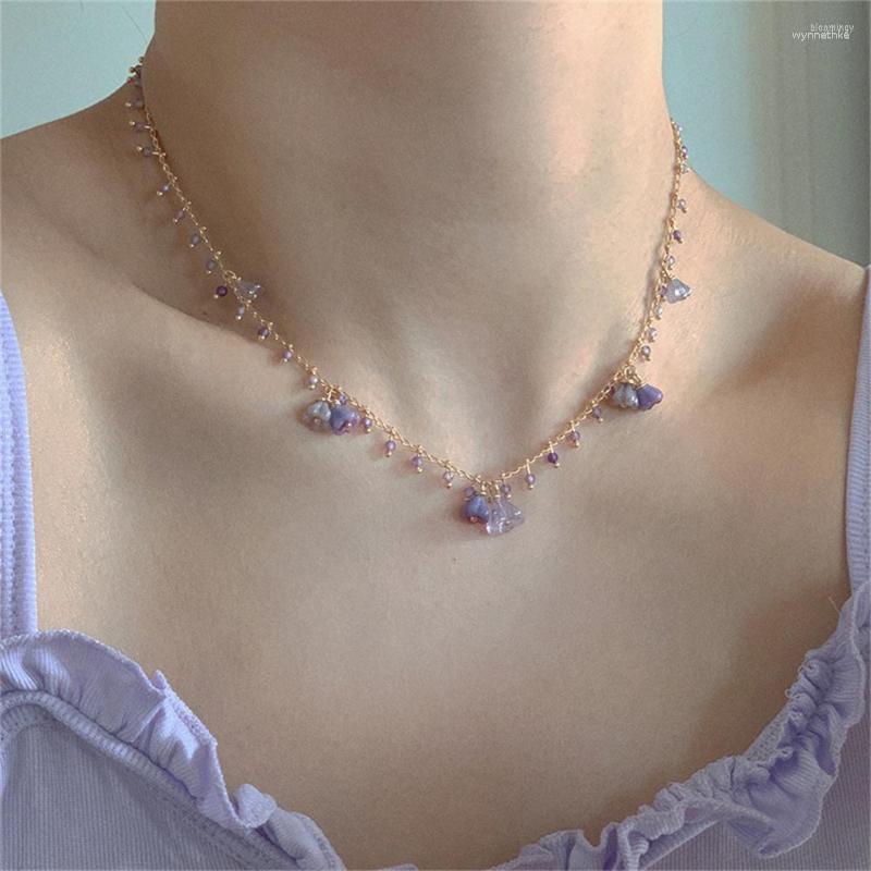 

Pendant Necklaces Purple Crystal Flower Necklace Women Czech Beads Bracelet Handmade Vintage Dreamy Geometric Jewelry Gif