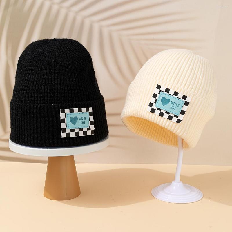 

Beanies Shallow Knitted Beanie Patterned Decorative Printed 2pcs White & Black  Cuffed Hat Stretchy And Soft Headwear Accessory For, Black and white
