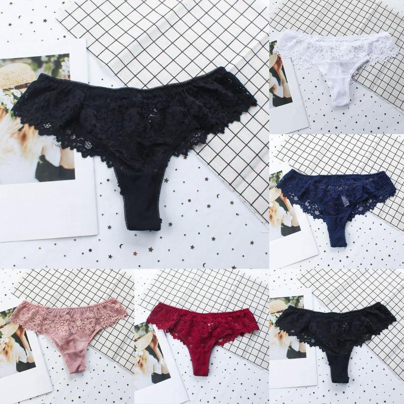 

Women' Panties Women' Fashion Sexy Underwear Lace Thong Large Size Female Hollow Transparent T Pants Cotton French Cut For Women, Black