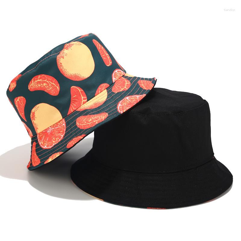 

Berets Tropical Fisherman Hat Outdoor Hiking Sun Protection Reversible Women's Bucket Unisex Panama Bob Cap, Green and orange