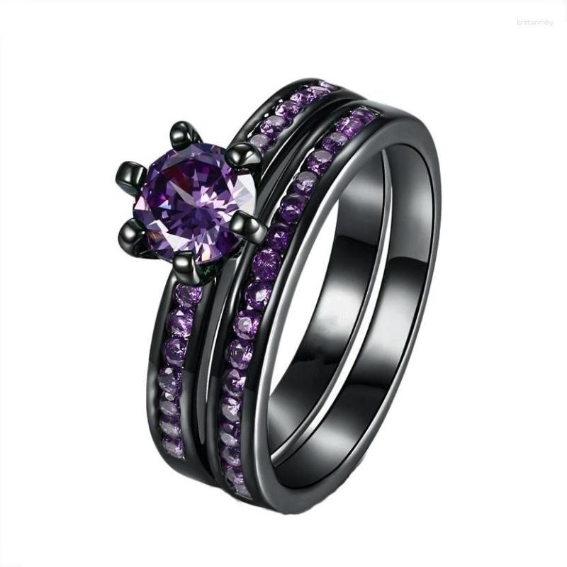 

Cluster Rings High Quality Fashion Geometric Purple Zircon Set For Female Jewelry Bridal Wedding Engagement Gift