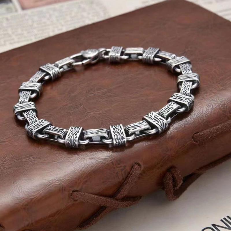 

Link Bracelets Karloch Silver Color Men's Fashion Features Simple Personality Handmade Ring Carved Leaf Pattern Bracelet