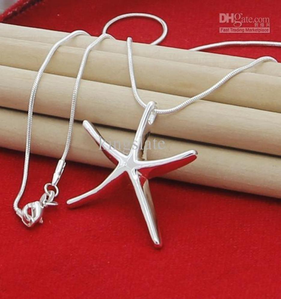

Free Shipping NEW top silver jewelry Free shipping 925 Sterling Silver fashion charm Starfish PENDANT chain cute necklace4397478