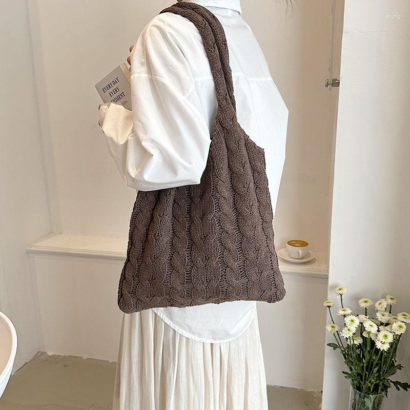 

Evening Bags Vintage Knitted Women's Bag Twist Handbag Solid Eco Korean Shopper Braid Shoulder Crochet Rope Tote Y2K Weave Purse, Light khaki bag 1