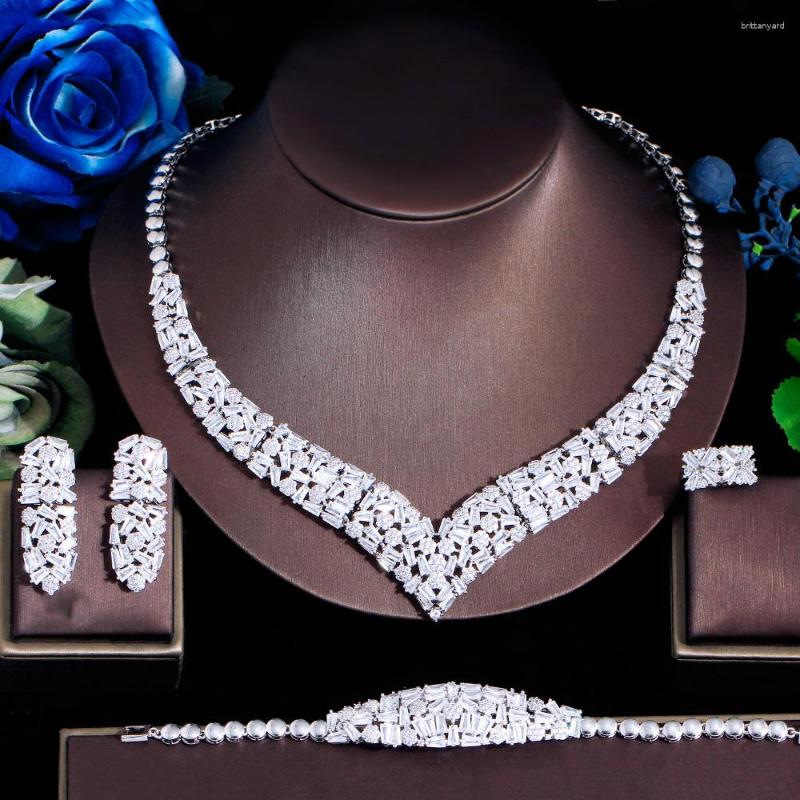 

Necklace Earrings Set ThreeGraces 4pcs Elegant Shiny Cubic Zirconia Stone Luxurious Dubai Nigerian Bridal Weddiing Banquet Jewelry For Women, Picture shown