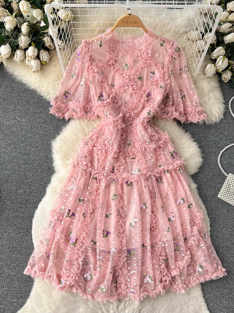 

Party Dresses FMFSSOM Casual Spring Autumn Floral Print Slim Short Lady Dress A Line O Neck Chiffon Pullover Mid-Calf Women, Pink