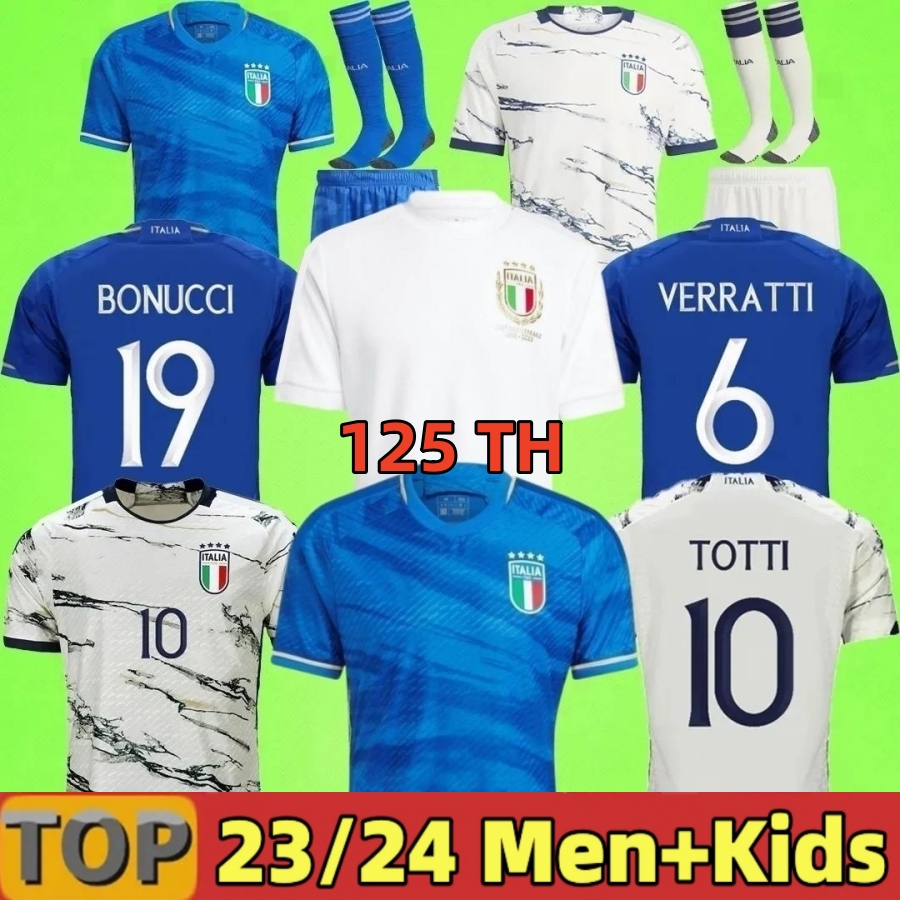 

125TH Italy soccer jerseys Anniversary italy Long Sleeves 22 23 24 TOTTI CHIESA BONUCCI VERRATTI ZANIOLO Training suit Italia Italia football Shirt T Men kids kit, 23 24 away aldult+patch