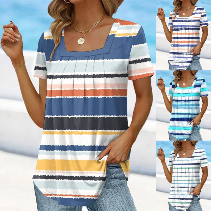 

Women' Blouses Womens Summer Tops Square Neck Pleated Front Short Sleeve Tunic Shirts  2XL, Orange