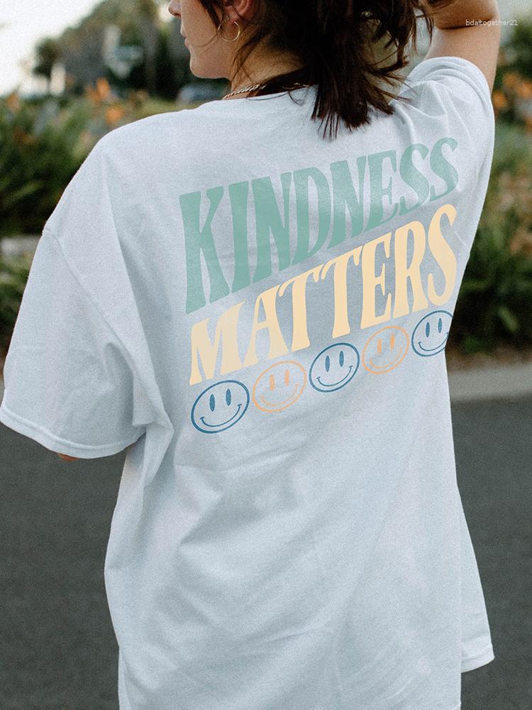 

Women' T Shirts Kindness Matters Happy Face Prints Womens Cotton Clothing High Street All-math Short Sleeve Personality Hip Hop Female, White