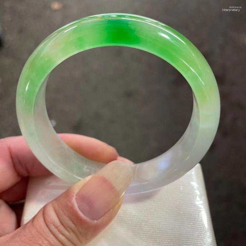 

Bangle Highend Green White Species Jadeite Bracelet Natural Myanmar Emerald Jade Exquisite Fine Hand Ring Jewelry Gift