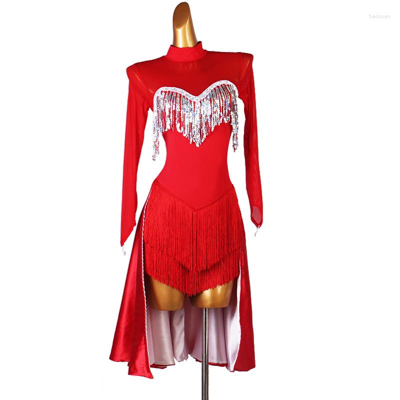 

Stage Wear Custom Made Black Latin Dress Girls Luxurious Ballroom Dance Oriental Sequins Fringed Performance