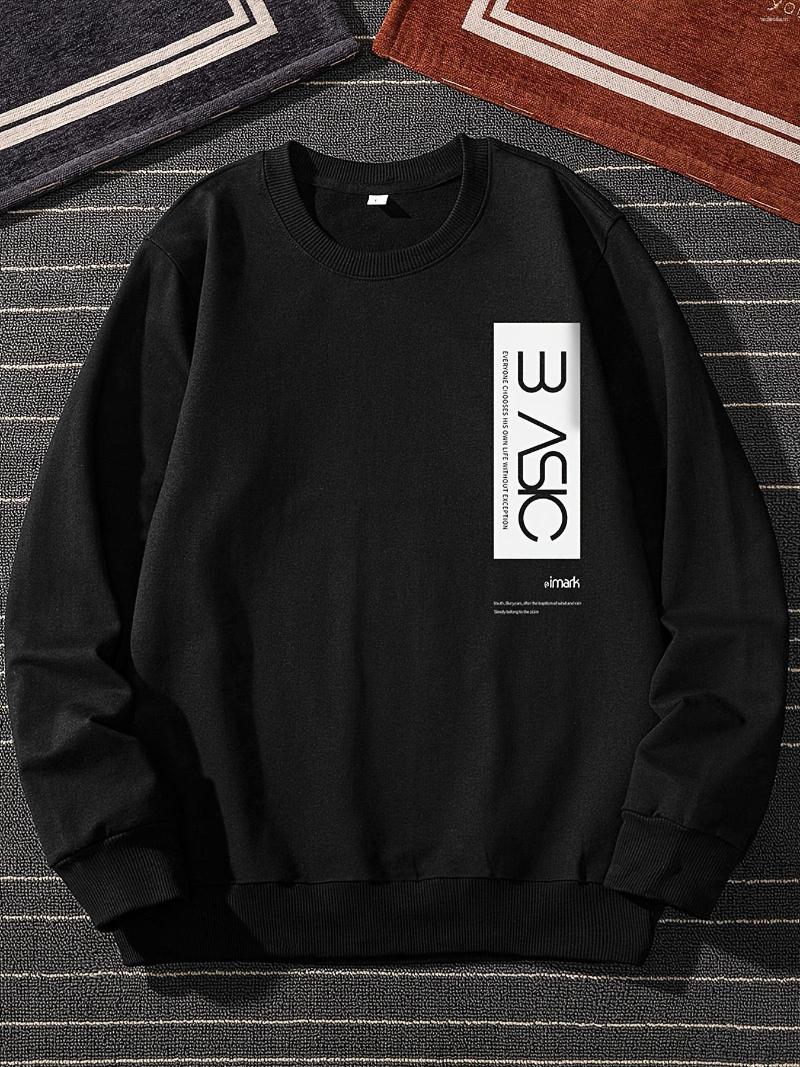 

Men's T Shirts Creative Alphabet Print Autumn Round Neck Casual Sports Sweatshirt, Black