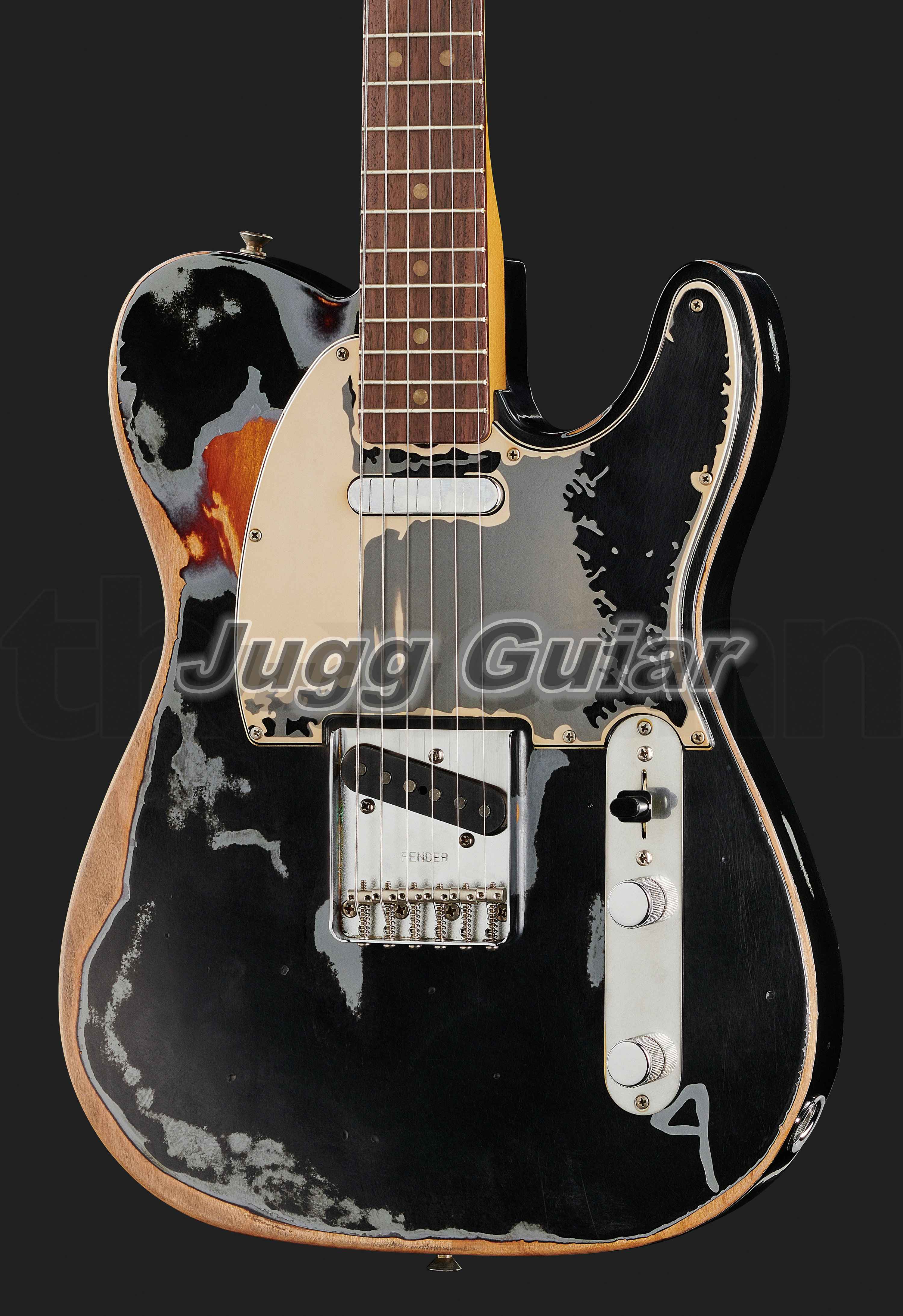 

Custom Shop Joe Strummer Signature Road Worn Black Over 3 Tone Sunburst Relic Tele Electric Guitar Alder Body, Maple Neck 3 Saddle Bridge, Black Pickguard