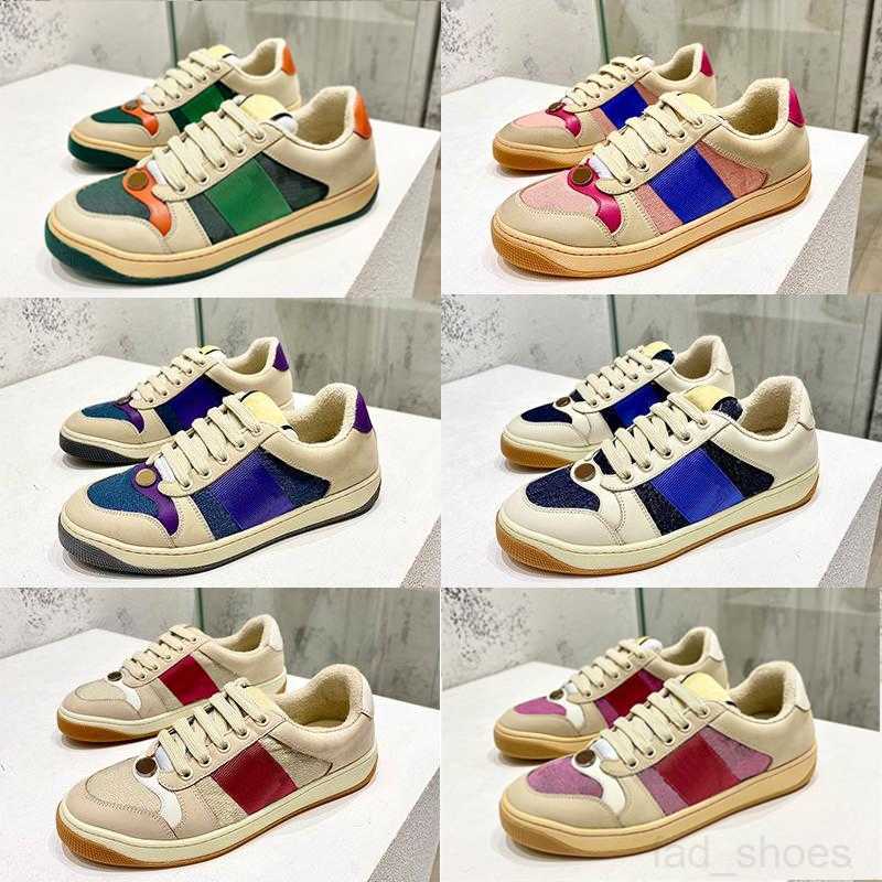 

Screener sneaker beige Butter Dirty leather Shoes running vintage Red and Green Web stripe Luxurys Designers Sneakers Bi-color rubber sole Classic Casual Shoe